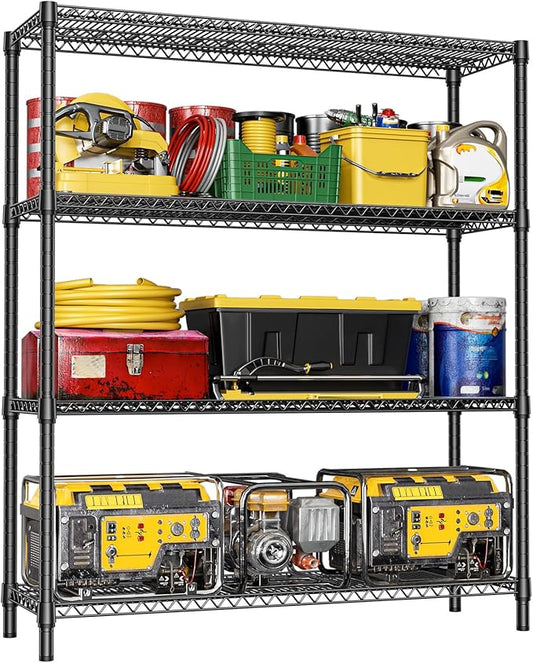 IZEUK 4-Tier Metal Garage Shelving, Heavy Duty Adjustable Storage Rack Organizer, Industrial Steel Shelves for Basement, Kitchen, Office, Warehouse (Black, 17.7" D x 59.1" W x 70.9" H)