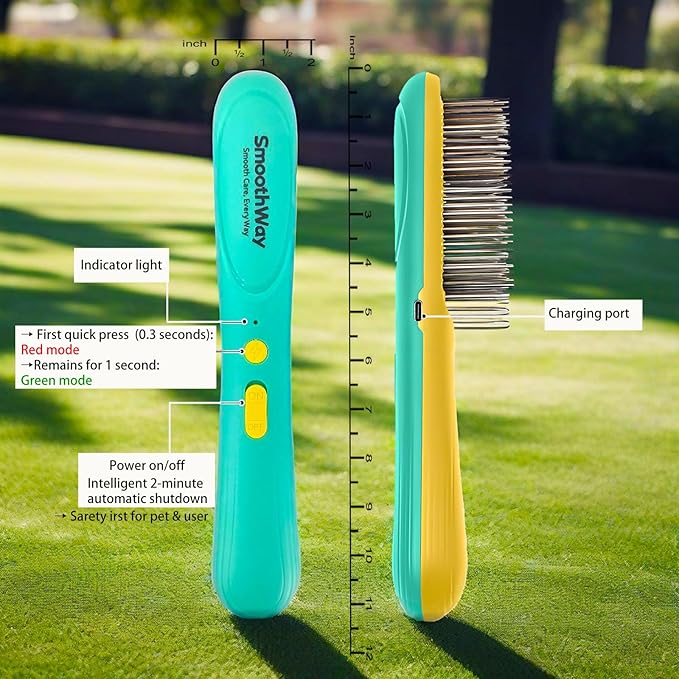 Professional 3-Row Tick & Flea Comb for Pets - Stainless Steel Teeth with Negative Ion Technology | Electric Grooming Tool for Tick Removal on Dogs, Cats & Long-Haired Animals