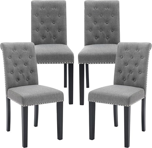 Westice Dining Room Chairs Set of 4 Upholstered Fabric Kitchen Chairs Dining Room Side Chair with Nailhead Trim and Rubber Wood Legs for Small Space Apartment, Gray