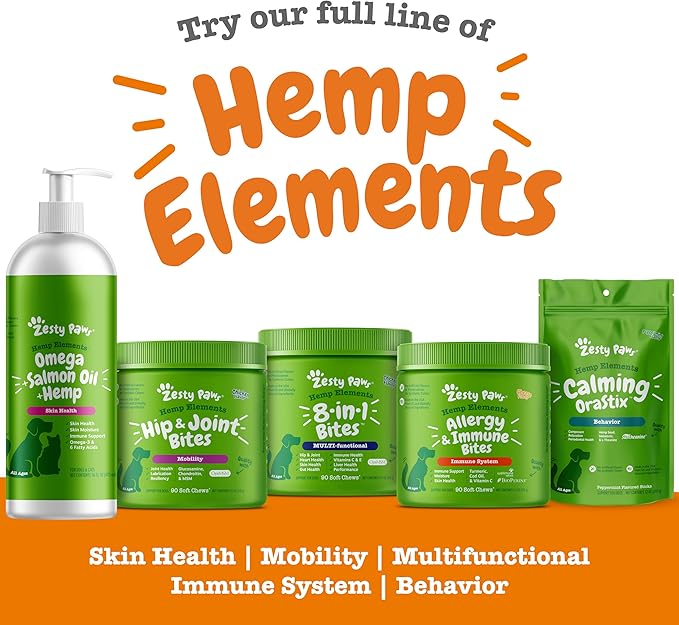 Zesty Paws Salmon Omega Oil Hemp for Dogs and Cats with Wild Alaskan Salmon Oil Omega 3 and 6 Fatty Acids with EPA DHA for Pets Supports Normal Skin Moisture and Immune System Function 32oz