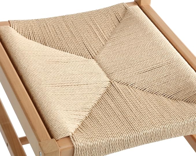 Modern Rattan Dining Chairs Set of 4, Boho Cane Farmhouse Chair, Natural Wood Legs Dining Chairs with Open Back, Armless with Natural Weave 2.5 Inches Seat Kitchen Chairs for Living Room