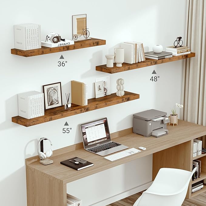 Vivelove 55 inches Long Floating Shelves for Wall, Extra Deeper & Thicker Storage Shelf for Living Room, Kitchen, Farmhouse,Wall Shelves with Invisible Brackets,Set of 1, Rustic Brown