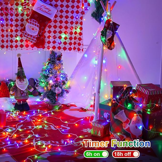 QITONG Multicolor Christmas Lights Outdoor, 165ft 500 LED String Light with 8 Modes, Clear Wire Twinkle Xmas Lights Plug-in Indoor