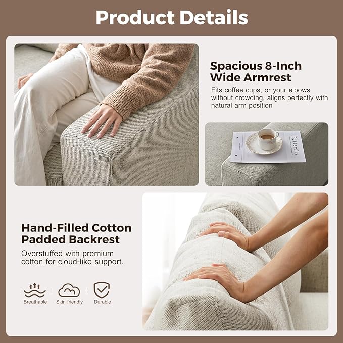 ABCASA 112" L Shaped Sectional Sofa with Detachable Sofa Cover, Reversible Sectional Modular Couch for Living Room, Linen Fabric Corner Couch with 7 Seats, Oatmeal