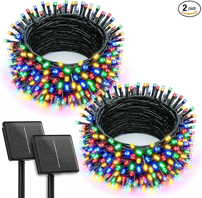 Brightown 2 Pack Solar Christmas String Lights Outdoor, Total 144Ft 400 LED Twinkle Fairy Lights Waterproof with 8 Modes Auto On/Off for Patio Tree Garden Party Home Wedding Decorations (Multicolor)