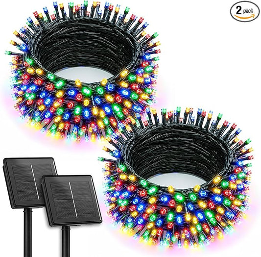 Brightown 2 Pack Solar Christmas String Lights Outdoor, Total 144Ft 400 LED Twinkle Fairy Lights Waterproof with 8 Modes Auto On/Off for Patio Tree Garden Party Home Wedding Decorations (Multicolor)