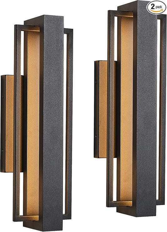 2 Pack Dimmable LED Wall Light, 110V, CRI 90+,IP65 Waterproof, 10%-100% Dimmable for Commercial Outdoor, 15 Inch Sleek Modern Porch Light for Patio, Front Door or Garage, 1500LM 3000K