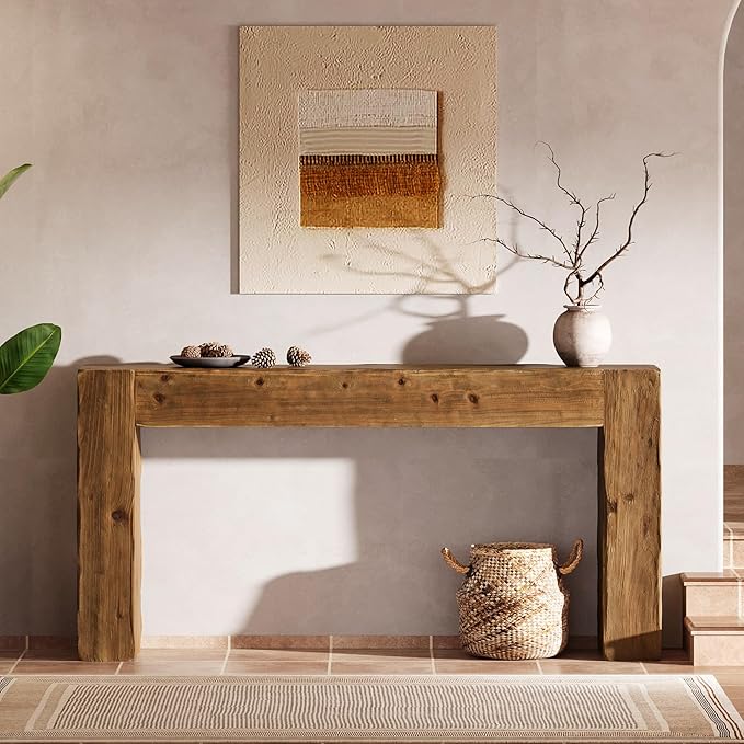 Solid Wood Console Table, 63-Inch Farmhouse Sofa Table Behind Couch for Entryway, Living Room, Foyer, Easy Assembly (Rustic Brown)