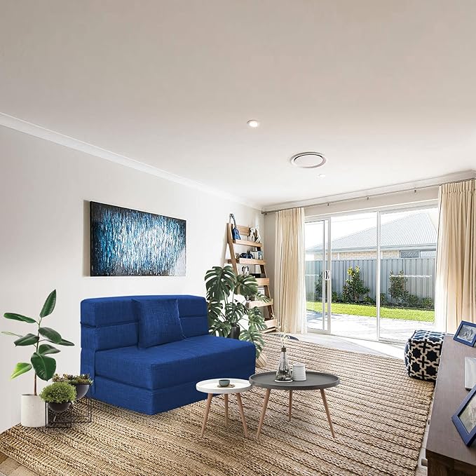 Folding Sofa Bed Couch Memory Foam with Pillow Sleeper Chair Lazy Couch Twin Size Futon Convertible Guest Beds,Washable Cover,Dark Blue