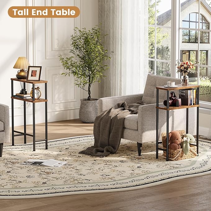 Narrow Console Table, 15.7" Small Entryway Table, 2-Tier Sofa Table with Storage, Skinny Console Tables for Entryway, Hallway, Bedroom, Living Room, Foyer, Rustic Brown