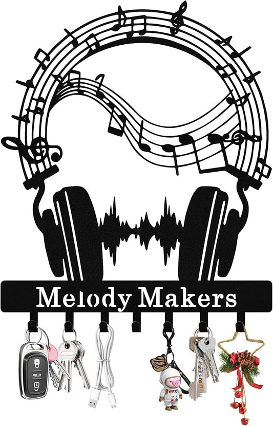 Personalized Key Holder Wall Mount, Custom Metal Music Keys Holder for Wall with Name, Wall Key Hanger Rack with Hooks for Entryway, Front Door, Living Room, Kitchen, Bathroom, Garden