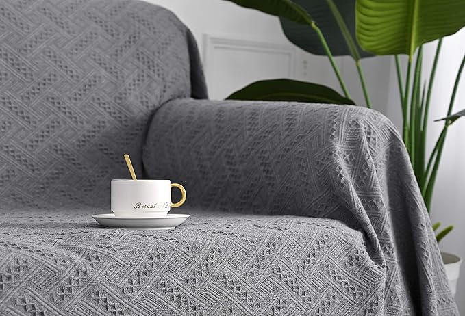 MYSKY HOME Couch Cover Sofa Covers Small Chair Cover Grey Geometrical Couch Recliner Cover for 1 Cushion Couch Washable Futon Sofa Throws Single Sofa Slipcovers for Dogs (Medium, 71" x 91", Grey)