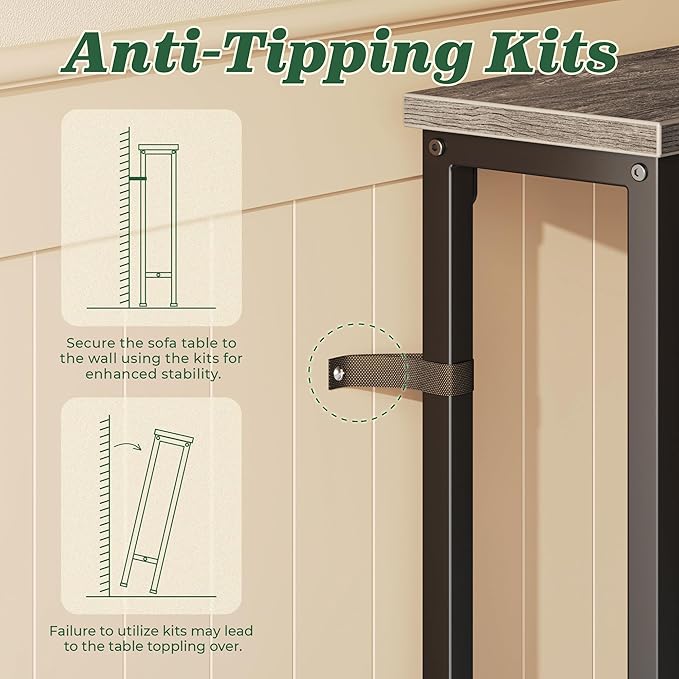 SUPERJARE 5.7 Inch Console Table with Outlet, Sofa Table, Behind Couch Table, 5.7 x 39.4 x 29.7 Inches, Metal Frame, Charging Station, Charcoal Grey