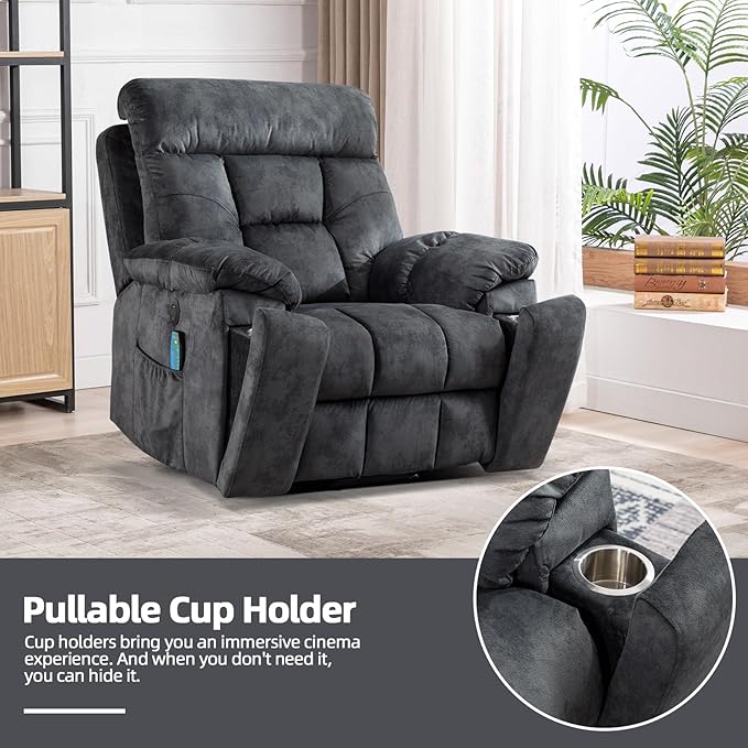 CANMOV Large Power Lift Recliner Chair with Massage and Heat for Elderly Big and Tall People, Overstuffed Wide Recliners with 2 Cup Holders, Side Pocket and USB Port, Grey