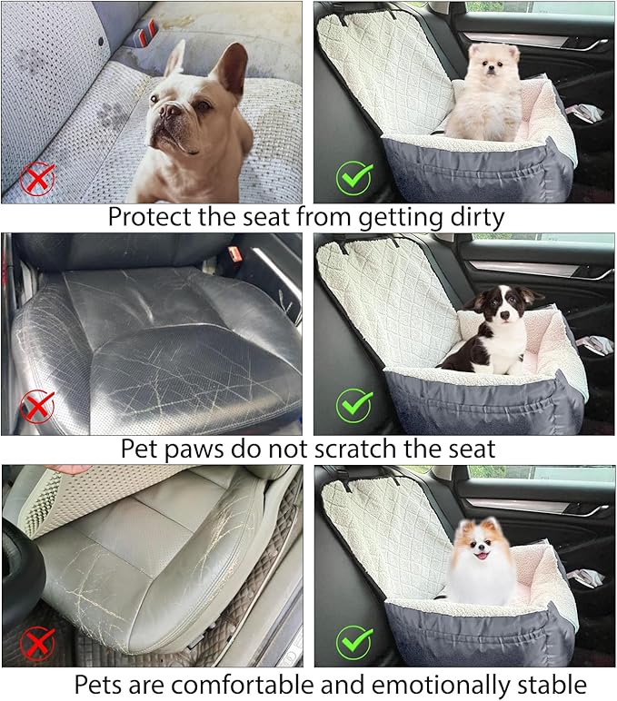 Car Seat Suitable for Small Dogs, Pet CarSeat with Storage and Clip-On Safety Tether, Fully Removable and Washable Dog Car Seat, Dogs Booster Seat Suitable Small Medium Dog