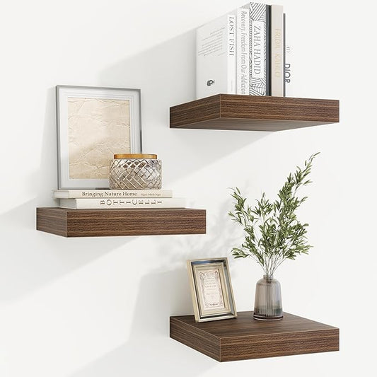 fuqing Floating Shelves for Wall, Wall Mounted Wood Floating Shelf with Invisible Brackets for Living Room, Bathroom, Bedroom, Kitchen Storage and Decor, 6.5 Inch Set of 3, Walnut