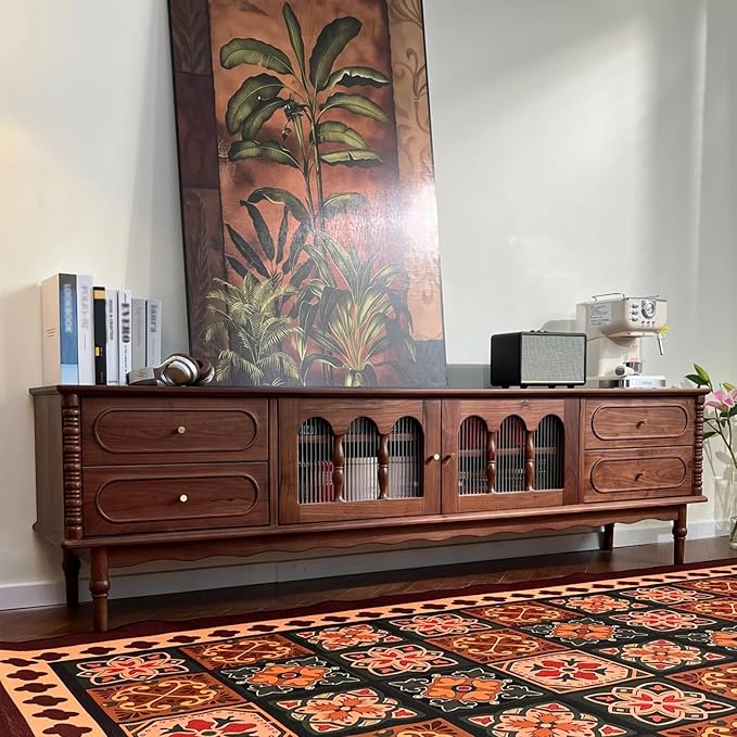 Fully Assembled 78" Solid Wood TV Stand for TVs up to 85 Inch, Modern Entertainment Ceter with Storage Cabinet and 4 Drawers, TV Media Console Table TV Stand for Living Room Bedroom, Walnut