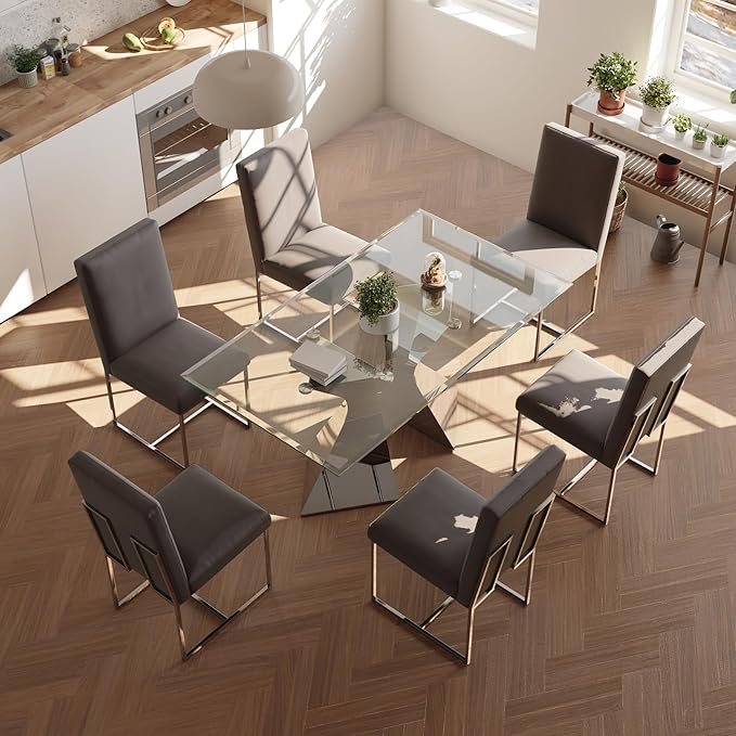 AUZ Grey and Silver PU Leather Dining Room Chairs Set of 4