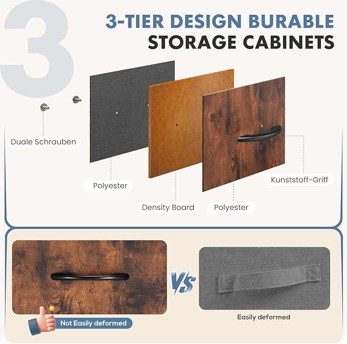 DUMOS Nightstand with 5 Drawers Bedside Table with Removable Fabric Bins Sturdy Steel Frame Wood Top Organizer Furniture for Bedroom Closet Living Room, Brown