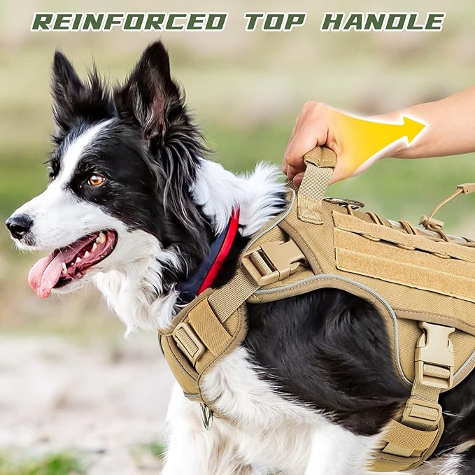 WINGOIN Tactical Dog Harness for Medium Dogs, Heavy Duty No Pull Dog Harness with Handle, Adjustable Reflective Military K9 Pet Vest for Pitbull, Female, Male, Walking, Training, Hunting, Khaki (M)