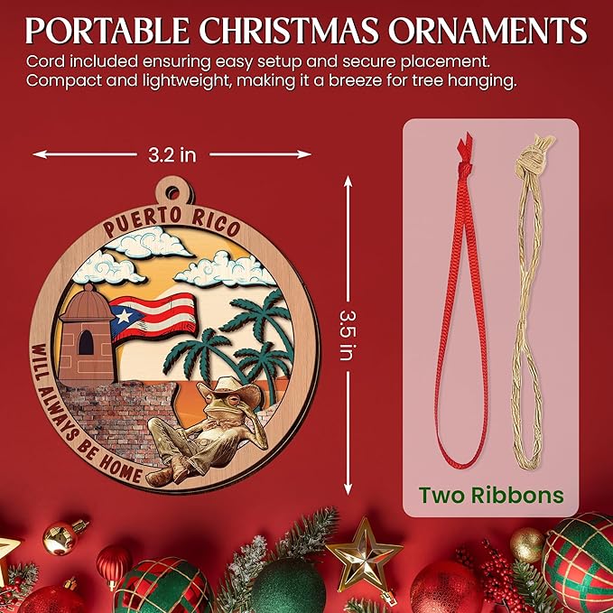 FLAGWIX Christmas Puerto Rico Gifts for Women Men - Wooden Ornaments 2025 for Tree Decorations - Puerto Rico Christmas Ornament for Home Decor, House Warming Gifts New Home, Friend Gift Ideas