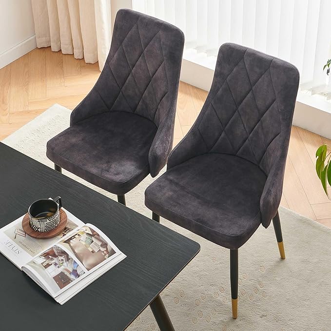 NORDICANA Upholstered Velvet Dining Chair Set of 4, Smoky Gray Armless Side Chair with Metal Legs for Home Kitchen