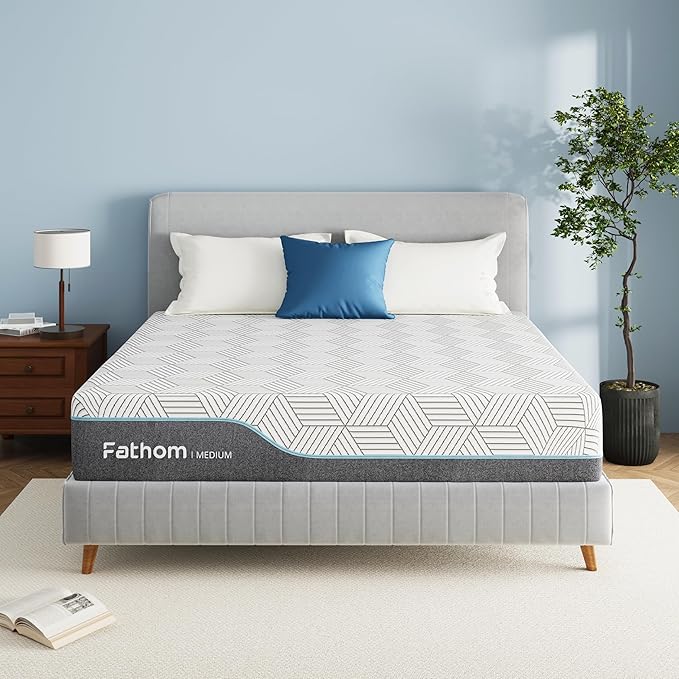 FATHOM Medium Queen Mattress 12 Inch Memory Foam Mattress Queen Size Bed in a Box for Back Pain Relief and Cool Sleep with Gel Foam and Removeable Fiberglass Free Cover, CertiPUR-US Certified