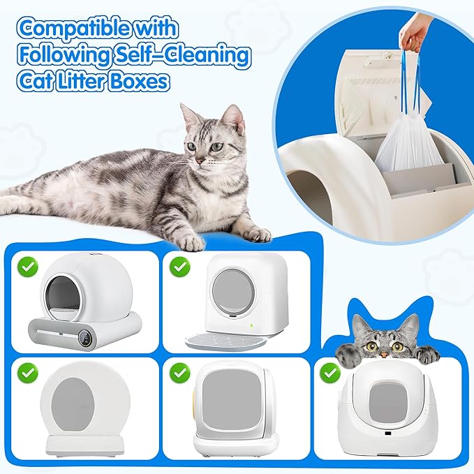 60 Count Self Cleaning Cat Litter Box Liners Bag Compatible with MeoWant MW-SC01,MW-SC02, Drawstring Heavy Duty Kitty Litter Receptacles Bags Fit For Automatic Cat Litter Box-17.7" x 19.7"