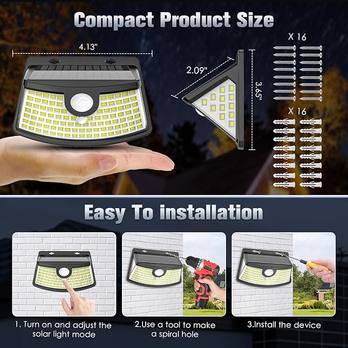 Aootek New Solar Motion Sensor Lights 120 LEDs with Lights Reflector,270° Wide Angle, IP65 Waterproof, Step Lights for Front Door, Yard, Garage, Deck (Black, Daylight White, 8-Pack)