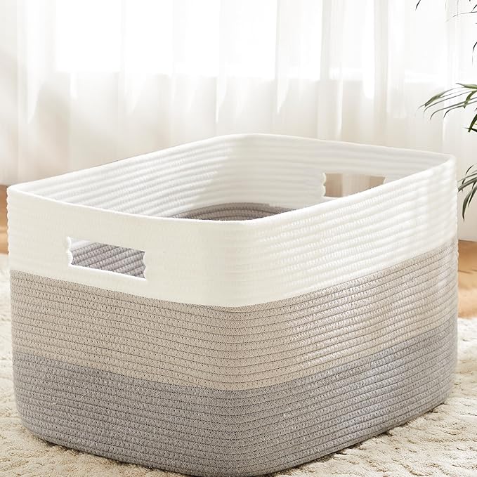 Blanket Basket,Rectangle Woven Baskets for Storage,100L Laundry Basket for Decorative Nursery Blanket,Toys,Dirty Clothes and Magazine in Shelves,Baby Room,and Living Room