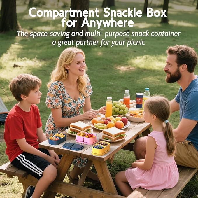 3 Pack Reusable Silicone Snack Containers with Lids, Meal Prep Containers 2 Compartments, Portable Silicone Food Storage Box for Picnic, School, Office (3)