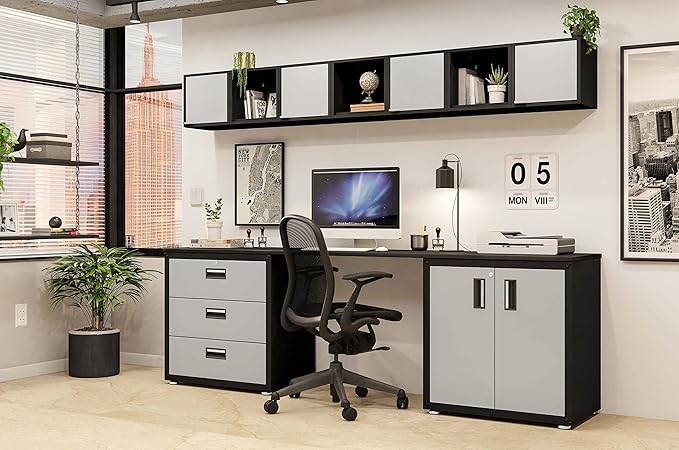 for Home Ready-to-Assemble Steel Cabinet with Two Doors (Black and Grey)
