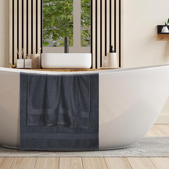 BOUTIQUO Cotton 2 Pack Oversized Bath Towel Set, Large Bath Towels 27x54, Ultra Soft, Absorbent, Compact, Quick Drying and Lightweight, Eco-Friendly and 100% Recyclable Towel Set - Charcoal Grey