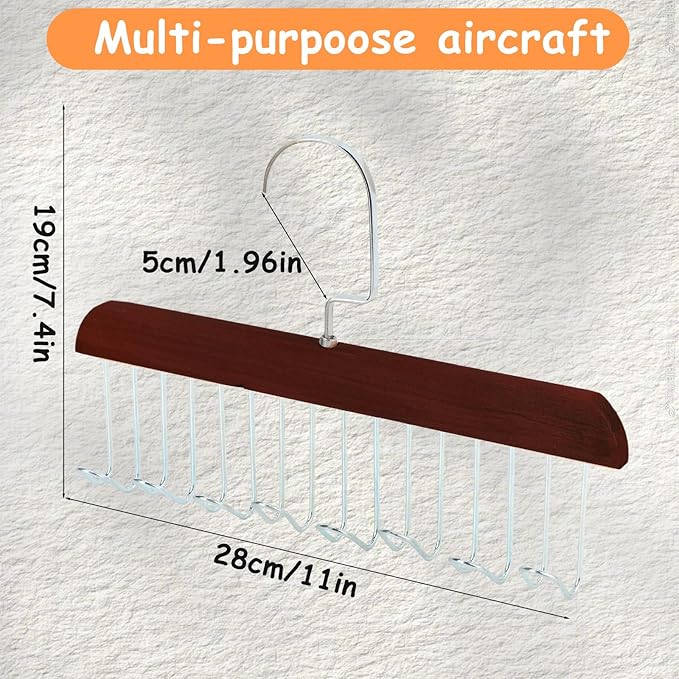 2Pcs Anti Slip Multi Hook Coat Racks,Bra Hangers for Closet Organizer with 8 Hooks 360 °Swivel Belt Hanger for Closet for Belt, Tie, Tank Top, Bra, Scarf (Brown)