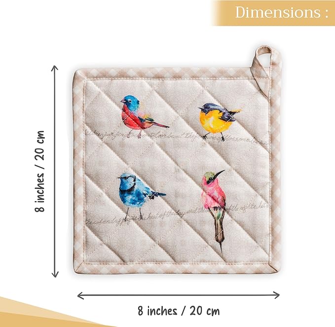 Maison d' Hermine Birdies On Wire 100% Cotton Pot Holder, 8 - inch by 8 - inch.