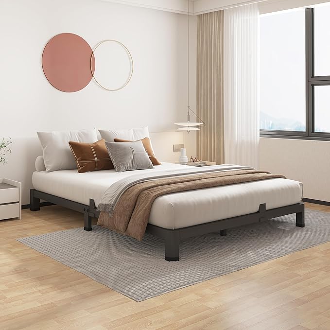 ROIL 4 inch Full Size Bed Frame with Round Corner Legs Mattress Retainers 3500LBS Heavy Duty Steel Slats No Box Spring Needed Platform Noise-Free Easy Assembly