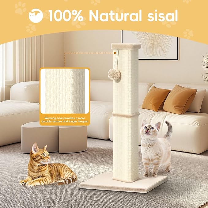 Cat Scratching Post, 32 Inch Tall Scratching Post for Indoor with 5 Inch Diameter Posts and Ball Cat Scratcher for Medium and Large Cats