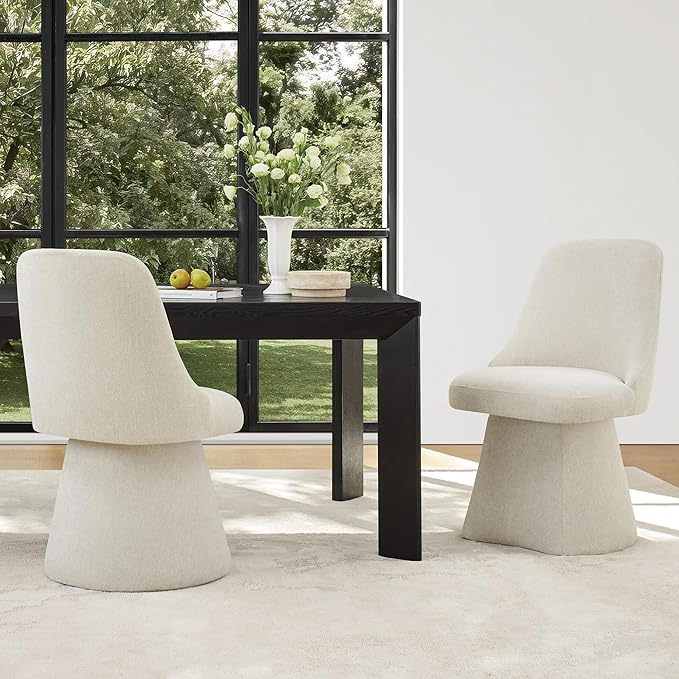 Swivel Dining Chairs Set of 1, Upholstered Mid Century Modern Deskchair with High Back, Linen Fabric Kitchen Chairs for Dining Room, Bedroom, Dressing Room, Linen