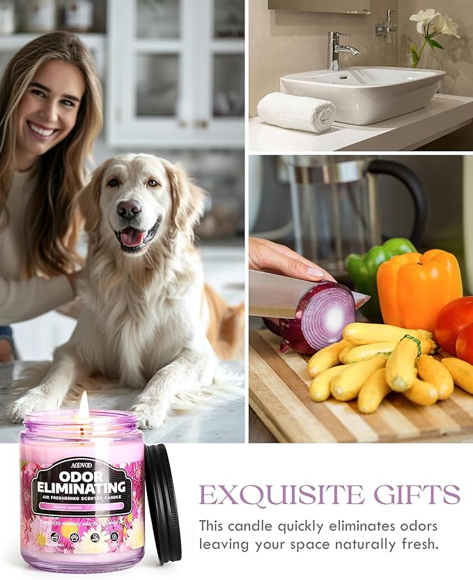AOOVOO Dreamy Garden Odor Eliminating Highly Fragranced Candle - Eliminates 95% of Pet, Smoke, Food, and Other Smells Quickly, Air Freshing Soy Candle, 9 oz Up to 50 Hours Burn time