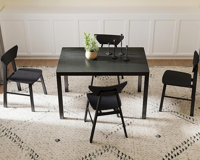 VESCASA Black Wood Dining Table with 4 Black Solid Wood Legs, 47.25" L Dinner Table for Dining Room, Kitchen, Restaurant