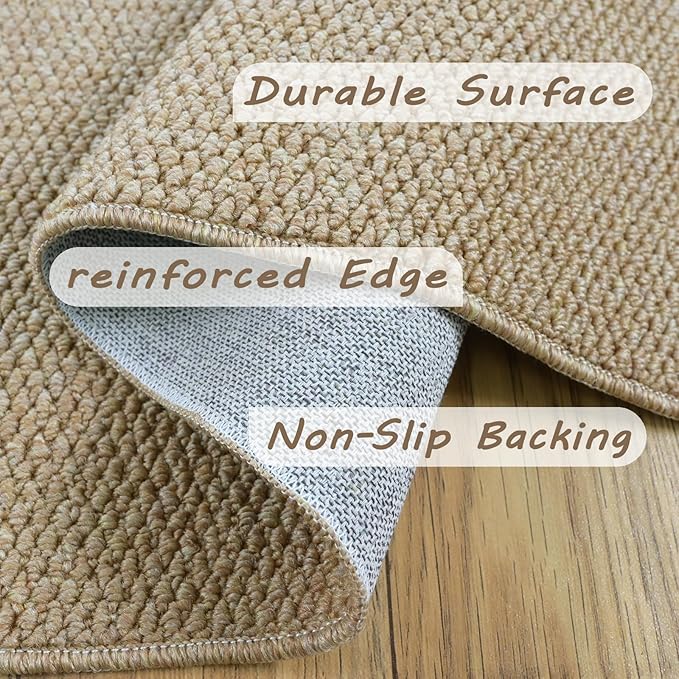 5'x7' Washable Area Rug for Living Room Natural Berber Rug Bedroom Non-Slip Rugs No Shed Faux Jute-Look Area Rugs Non-Skid Washable Area Rug (Camel, 5X7)