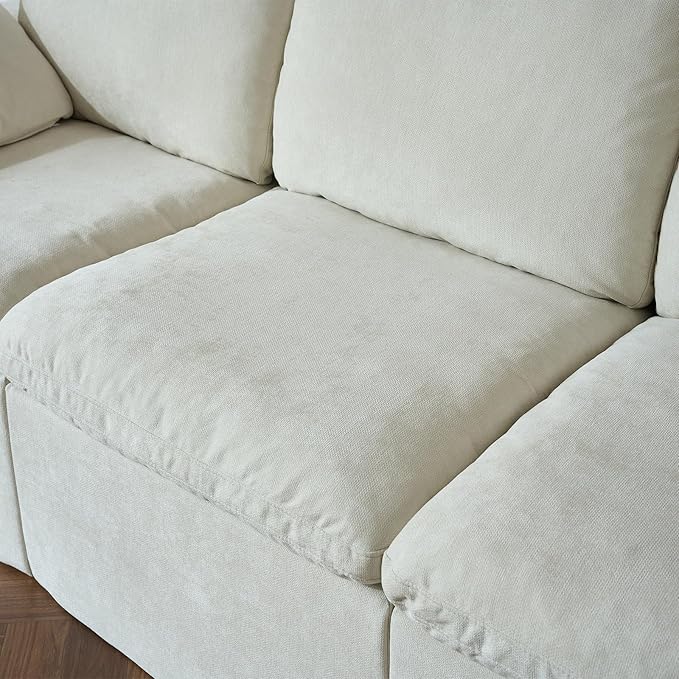 ANONER 108" Cloud-Like Modular Sectional Sofa, Deep Seat with Soft Pillow, 3 Seater Boneless Couch and Breathable Chenille Fabric, Beige