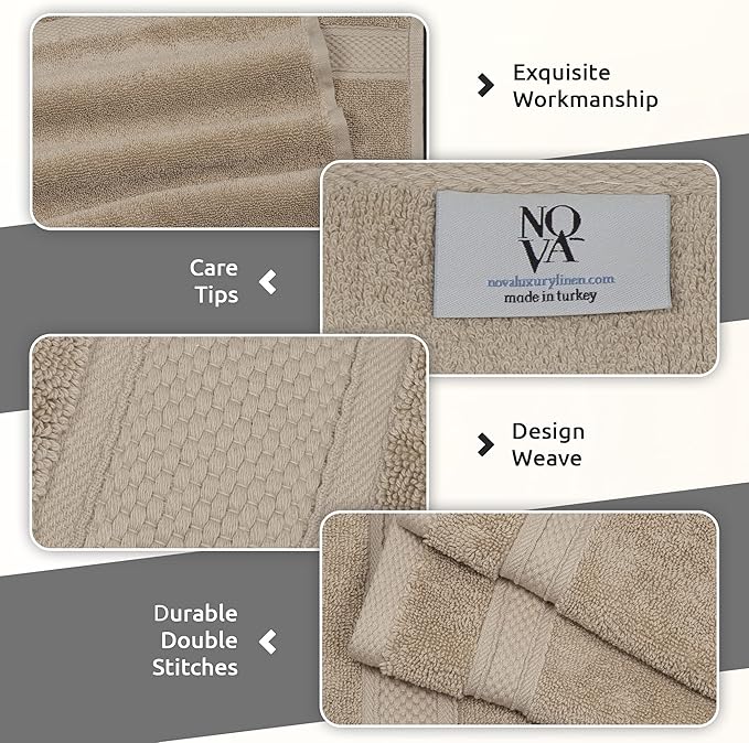 NOVA Luxury Linen - Hotel Quality Turkish Towel Set for Bathroom (6 Pcs Towel Set, Warmsand Beige)
