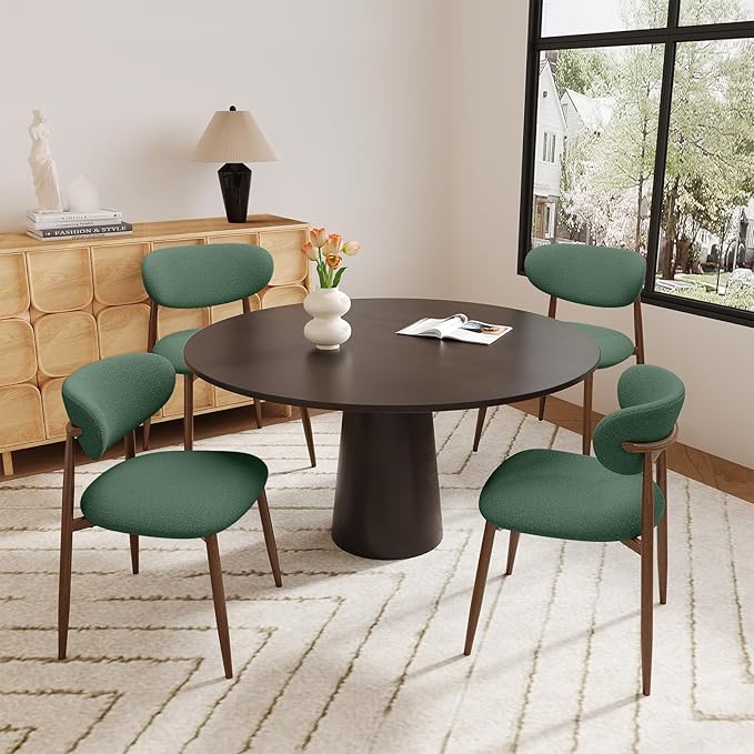 Dining Chairs Set of 4, Upholstered Dining Room Chairs with Metal Legs and Anti Slip Pads, Curved Back Kitchen Chair for Home and Restaurant Use, Green
