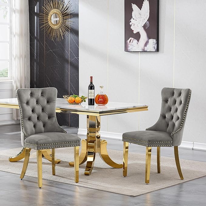 Goujxcy Faux Marble Dining Table Set for 6, Modern 7-Piece Dining Table Set with 6 Velvet Upholstered Chairs, 70" Large Long Faux Marble Kitchen Dining Room Table and Chairs with Stainless Steel Legs