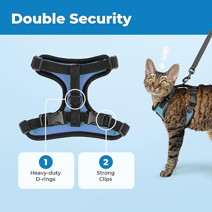 Voyager Escape Proof Cat Harness and Leash Set with Reflective Stitching, Neoprene Handle 5ft - Supports Small, Medium and Large Cats, Kittens for Walking by Best Pet Supplies - BT-Baby Blue, XS