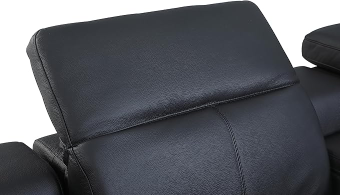 Blackjack Furniture Venice Top Grain Italian Leather Power Recliner Chair with Adjustable Headrest Modern Luxury Seating for Living Room Lounge, Black