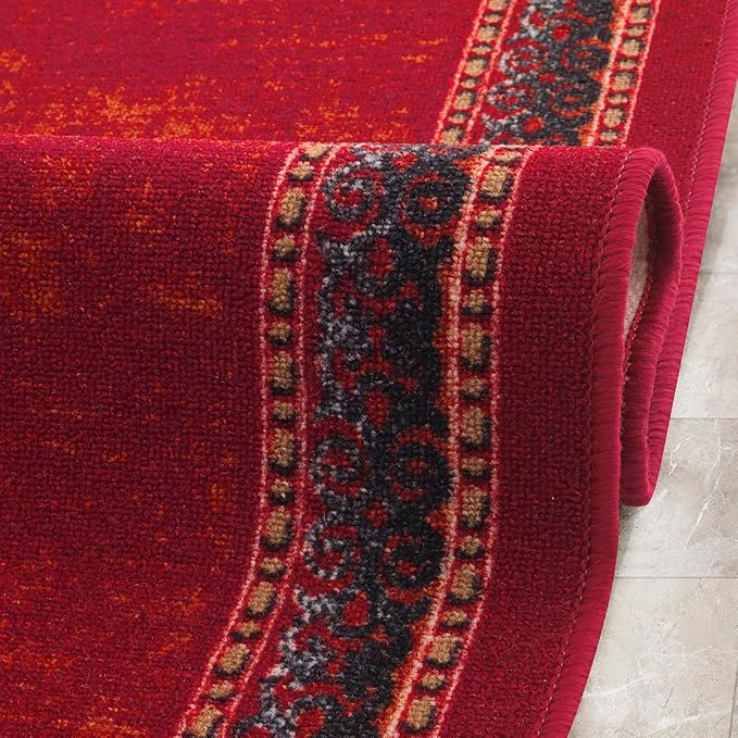 Antep Rugs Alfombras Bordered Modern 2x7 Non-Slip (Non-Skid) Low Pile Rubber Backing Indoor Area Runner Rug (Maroon Red, 2' x 7')