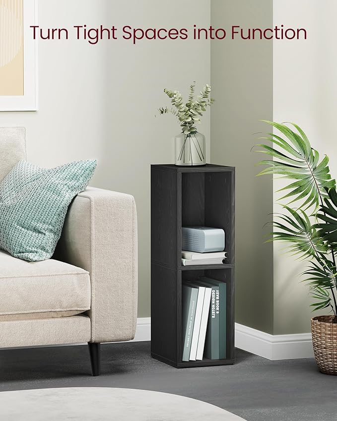 VASAGLE Custos Collection - Bookshelf, 2-Tier Bookcase, Book Shelf, Open Storage Shelf, 9.4 x 7.9 x 25.2 Inches, for Living Room, Home Office, Dining Room, Ebony Black ULBC522B01