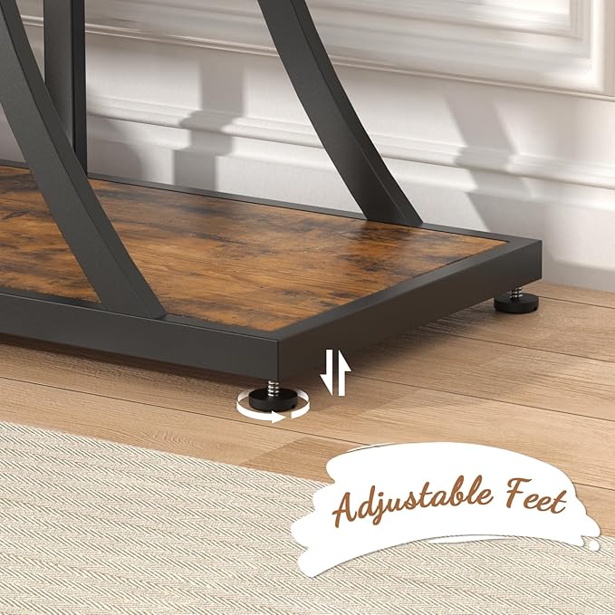 41.3'' Industrial Sofa Table with 4 Tier Storage Shelves, Narrow Long Console Table Entryway Table with Curved Metal Frame, Rustic Wood Accent Table for Hallway, Foyer, Rustic Brown